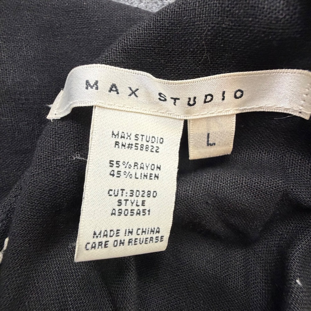Max Studio Black Linen Blend Floral Embroidered Pinafore Dress Large - Picture 7 of 8
